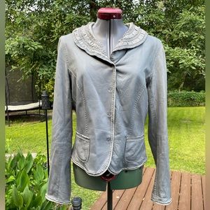Elie Tahari soft leather grey jacket with silk collar & lining, snaps, Medium